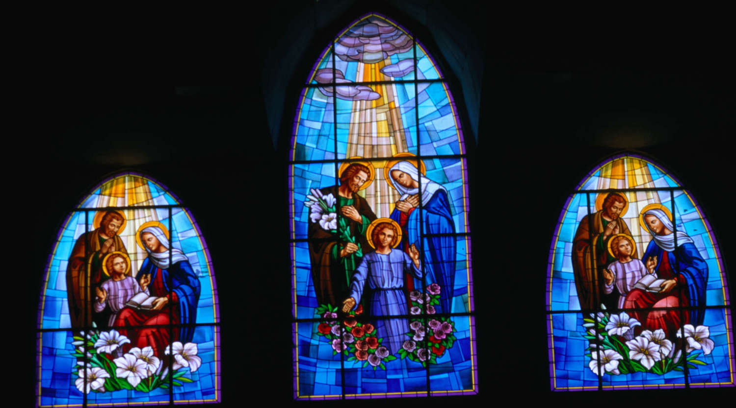 stained glass window in catholic church