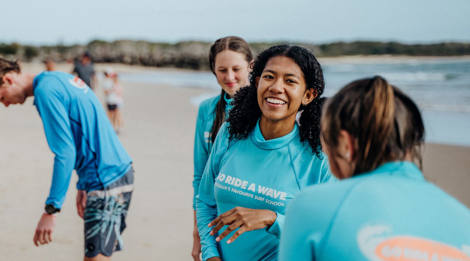 Students at surf school lesson