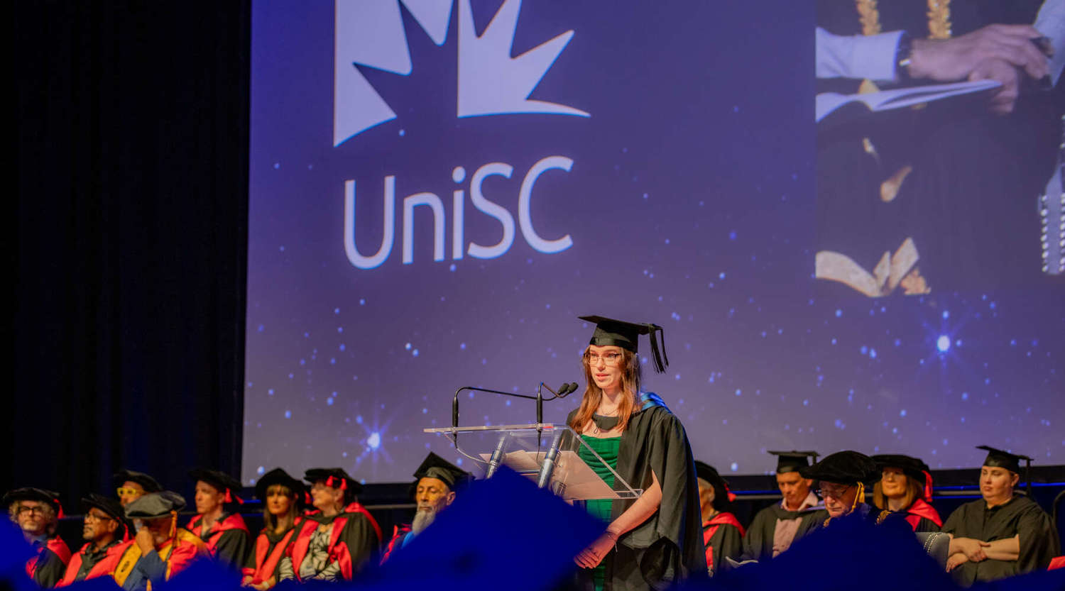 university medallist jessica cherry addressing graduation